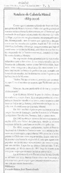 Natalicio de Gabriela Mistral 1889-2006