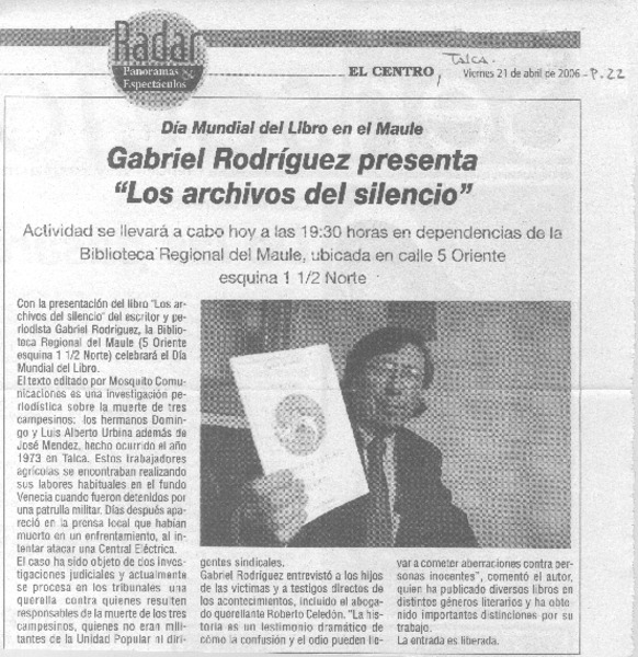 Gabriel Rodríguez presenta "Los archivos del silencio"