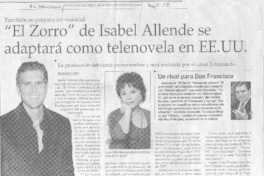 "El Zorro" de Isabel Allende se adaptará como telenovela en EE.UU. [artículo]