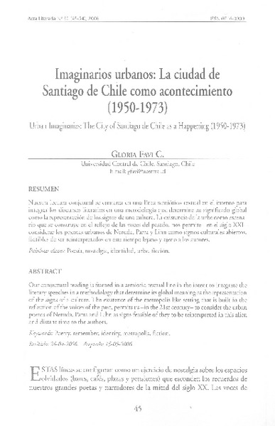 Imaginarios urbanos: La ciudad de Santiago de Chile como acontecimiento (1950-1973)