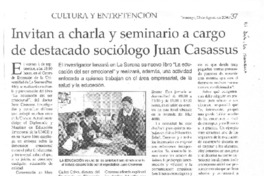 Invitan a charla y seminario a cargo de destacado sociólogo Juan Casassus