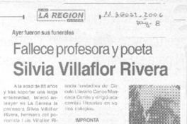 Fallece profesora y poeta Silvia Villaflor Rivera