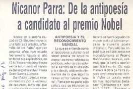 Nicanor Parra : de la antipoesía a candidato al premio Nobel