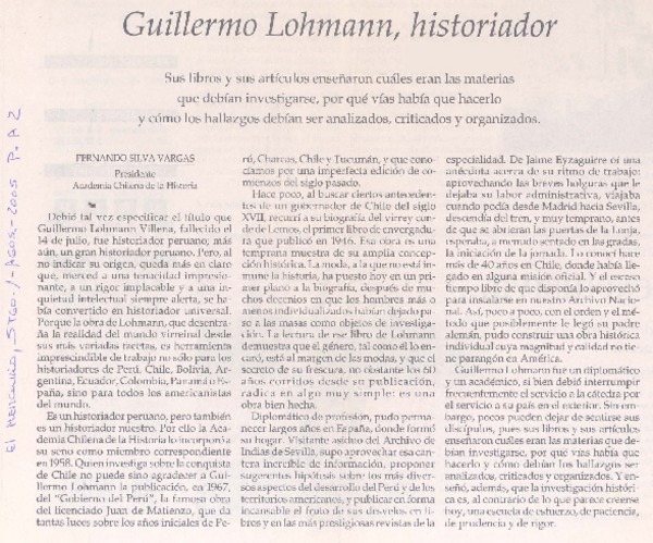 Guillermo Lohmann, historiador