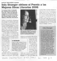 Inés Stranger obtiene el Premio a las Mejores Obras Literarias 2006