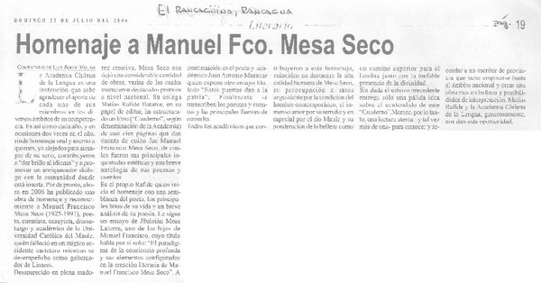 Homenaje a Manuel Fco. Mesa Seco