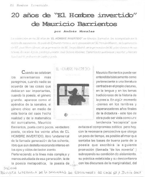 20 años de "El Hombre invertido" de Mauricio Barrientos