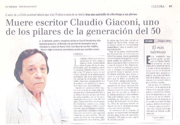 Muere escritor Claudio Giaconi, uno de los pilares de la generacion del 50