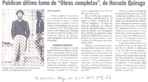 Publican último tomo de "Obras completas", de Horacio Quiroga