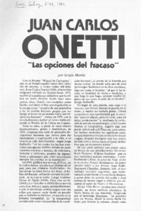 Juan Carlos Onetti, las opciones del fracaso
