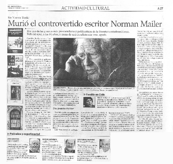 Murió el controvertido escritor Norman Mailer