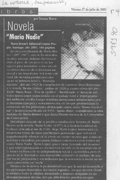 "María nadie"  [artículo] Susana Bravo