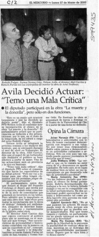Ávila decidió actuar, "temo a una mala crítica"  [artículo]
