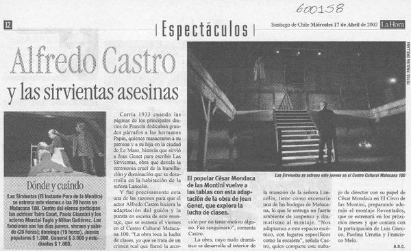 Alfredo Castro y las sirvientas asesinas  [artículo] A. S. C.