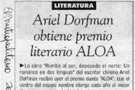 Ariel Dorfman obtiene premio literario Aloa  [artículo]