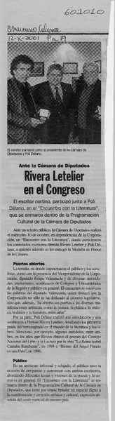 Rivera Letelier en el Congreso  [artículo]