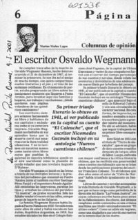 El escritor Osvaldo Wegmann  [artículo] Marino Muñoz Lagos