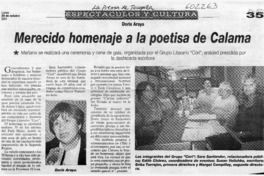 Merecido homenaje a la poetisa de Calama  [artículo]