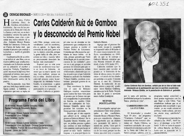 Carlos Calderón Ruiz de Gamboa y lo desconocido del Premio Nobel  [artículo]