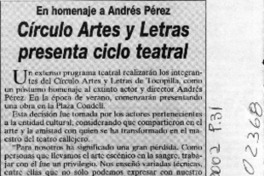 Círculo Artes y Letras presenta ciclo teatral  [artículo]