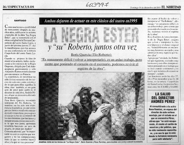 La Negra Ester y "su" Roberto, juntos otra vez  [artículo]
