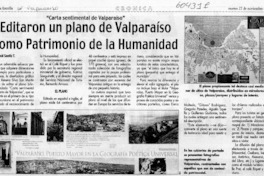 Editaron un plano de Valparaíso como patrimonio de la humanidad  [artículo] Raúl Santíz T.