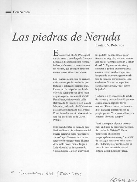 Las piedras de Neruda  [artículo] Lautaro V. Robinson