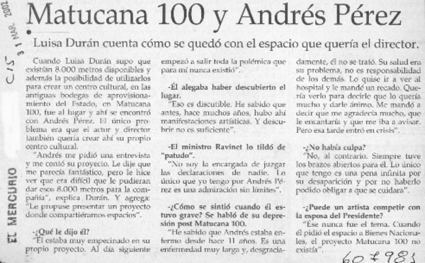 Matucana 100 y Andrés Pérez  [artículo]