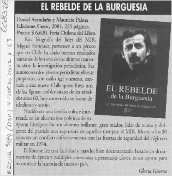 El rebelde de la burguesía  [artículo] Gloria Guerra