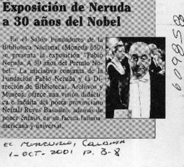 Exposición de Neruda a 30 años del Nobel  [artículo]