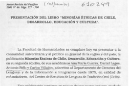 Presentación del libro "Minorías étnicas de Chile, desarrollo, educación y cultura"  [artículo] Hugo Cifuentes Salinas