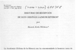 Discurso de recepción de don Cristián Gazmuri Riveros  [artículo] Ricardo Krebs Wilckens