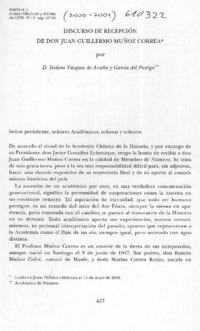 Discurso de recepción de don Juan Guillermo Muñoz Correa