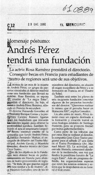 Andrés Pérez tendrá una fundación  [artículo]