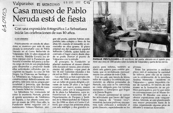 Casa museo de Pablo Neruda está de fiesta  [artículo] Elisa Cárdenas