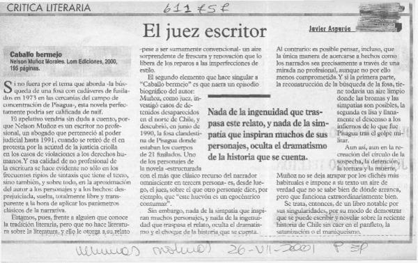 El juez escritor  [artículo] Javier Aspurúa