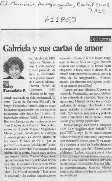 Gabriela y sus cartas de amor  [artículo] Ketty Farandato P.