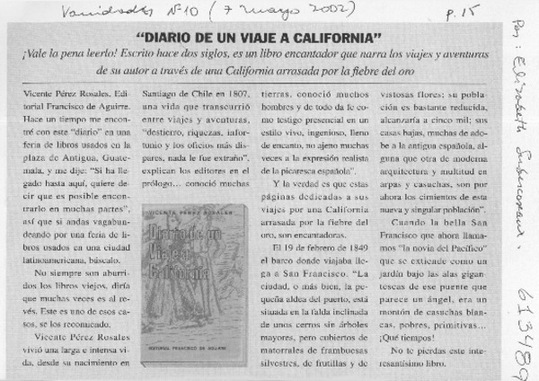 "Diario de un viaje a California"  [artículo] Elizabeth Subercaseaux