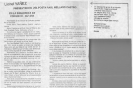 Presentación del poeta Raúl Mellado Castro  [artículo] Lionel Yañez