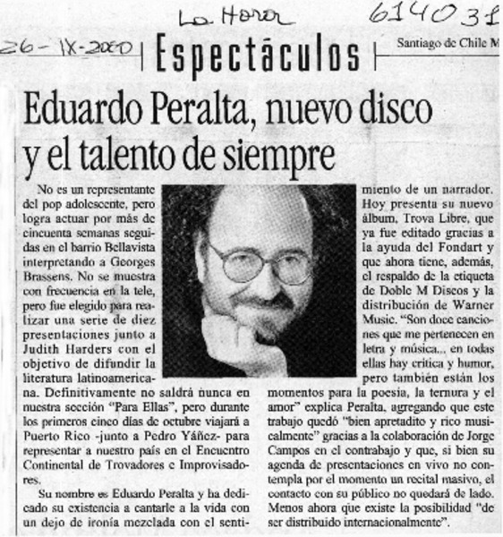 Eduardo Peralta, nuevo disco y el talento de siempre  [artículo]