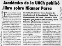 Académico de la UACh publicó libro sobre Nicanor Parra  [artículo]