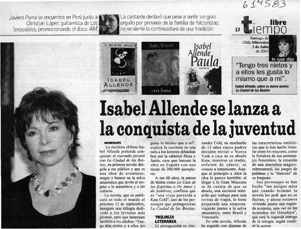 Isabel Allende se lanza a la conquista de la juventud  [artículo]