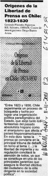 Orígenes de la libertad de prensa en Chile, 1823-1830  [artículo]