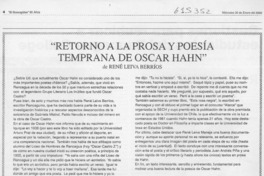 "Retorno a la prosa y poesía temprana de Oscar Hahn" de René Leiva Berríos  [artículo] Luis Agoni Molina