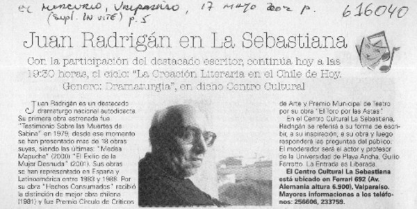 Juan Radrigán en La Sebastiana  [artículo]
