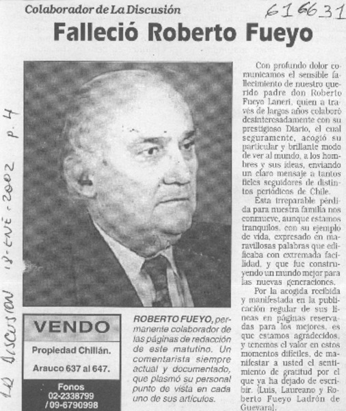 Falleció Roberto Fueyo  [artículo]