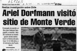 Ariel Dorfman visitó sitio de Monte Verde  [artículo] Hernán Osses S.