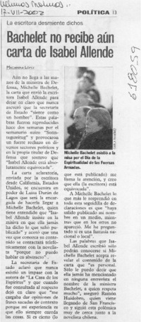 Bachelet no recibe aún carta de Isabel Allende  [artículo] Macarena López