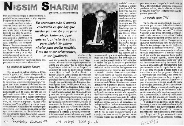 Nissim Sharim  [artículo] Marcela Morgheinstern