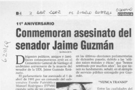 Conmemoran asesinato del senador Jaime Guzmán  [artículo]